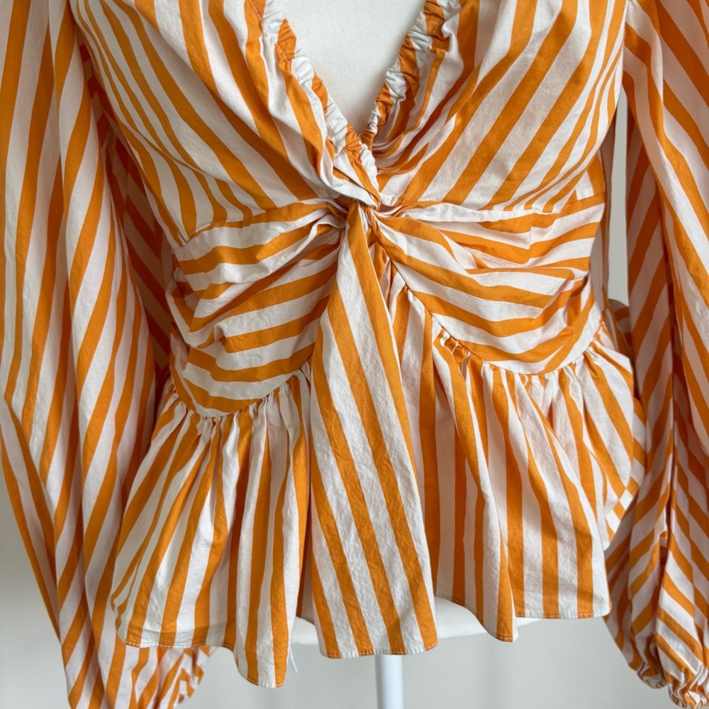 Caroline Constas Onira Balloon Sleeve Off Shoulder Orange Striped Top M - Picture 6 of 12